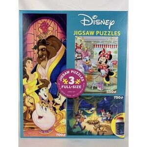 Disney Mickey Minnie Beauty and The Beast Jigsaw Puzzle 3 in 1 Pack Glue